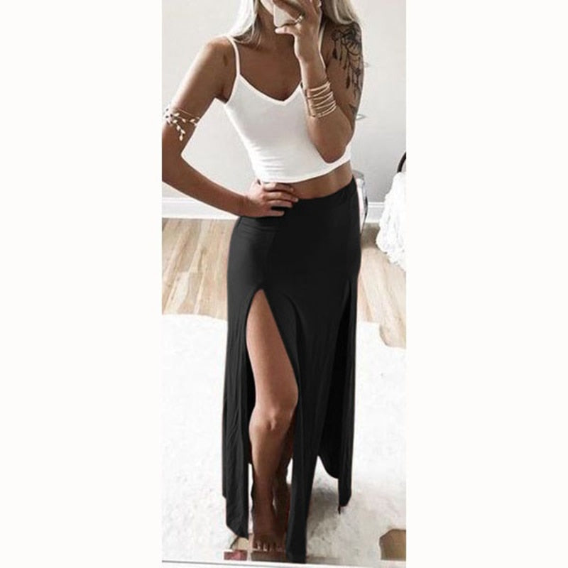 Open Side Split High Waist Long Maxi Skirt