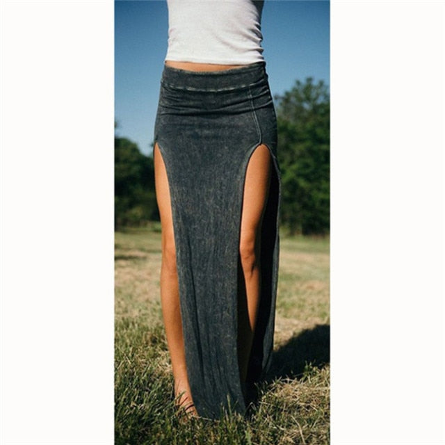 Open Side Split High Waist Long Maxi Skirt