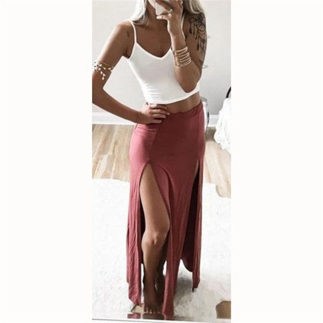 Open Side Split High Waist Long Maxi Skirt