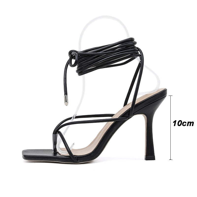 Cross strap square toe V shape heels - Fashion Damsel