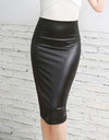 High Waist Leather Skirt Solid Colors For Office and Daily - Fashion Damsel