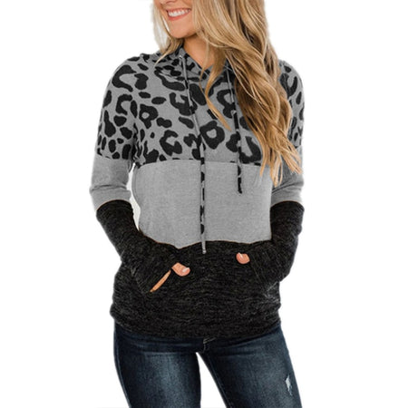 Small-3XL Leopard Splicing Tops For Women Oversized Long Sleeve Hooded Shirt - Fashion Damsel