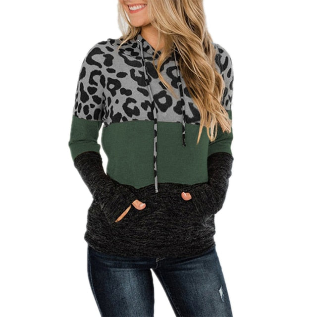 Small-3XL Leopard Splicing Tops For Women Oversized Long Sleeve Hooded Shirt - Fashion Damsel