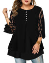 L-6XL Plus Size O Neck 3/4 Sleeve Loose Mesh Top