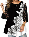 L-6XL Plus Size O Neck 3/4 Sleeve Loose Mesh Top