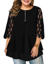 L-6XL Plus Size O Neck 3/4 Sleeve Loose Mesh Top