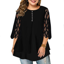 Carica l&#39;immagine nel visualizzatore di Gallery, L-6XL Plus Size O Neck 3/4 Sleeve Loose Mesh Top
