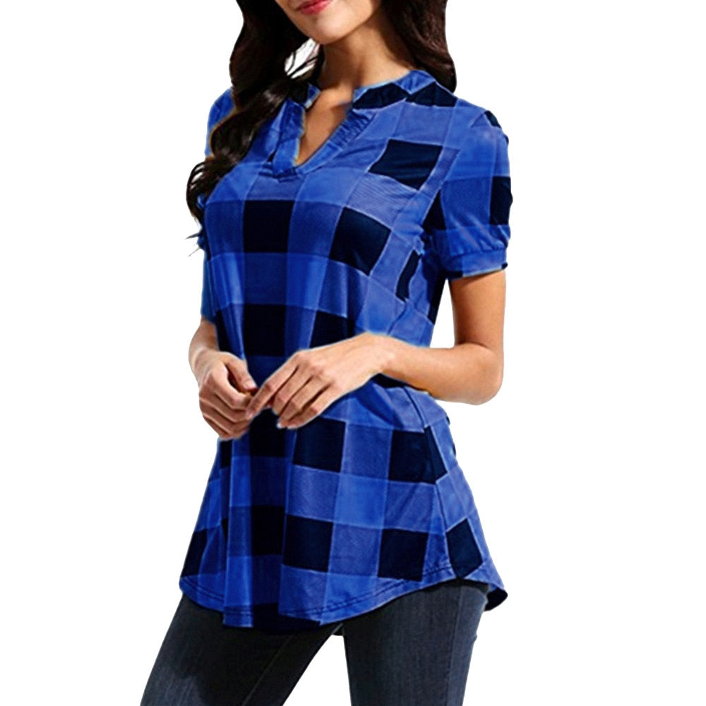 Plaid Blouse Cotton Tops - Fashion Damsel