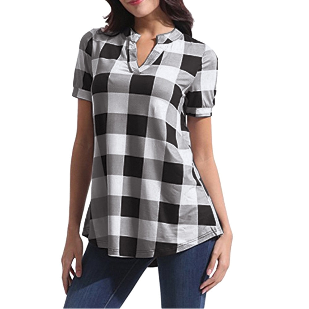 Plaid Blouse Cotton Tops - Fashion Damsel