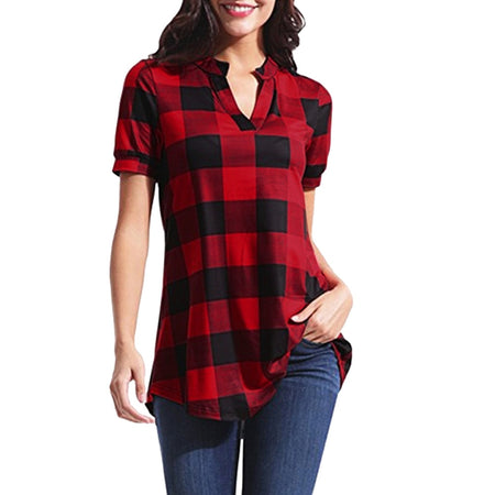 Plaid Blouse Cotton Tops - Fashion Damsel