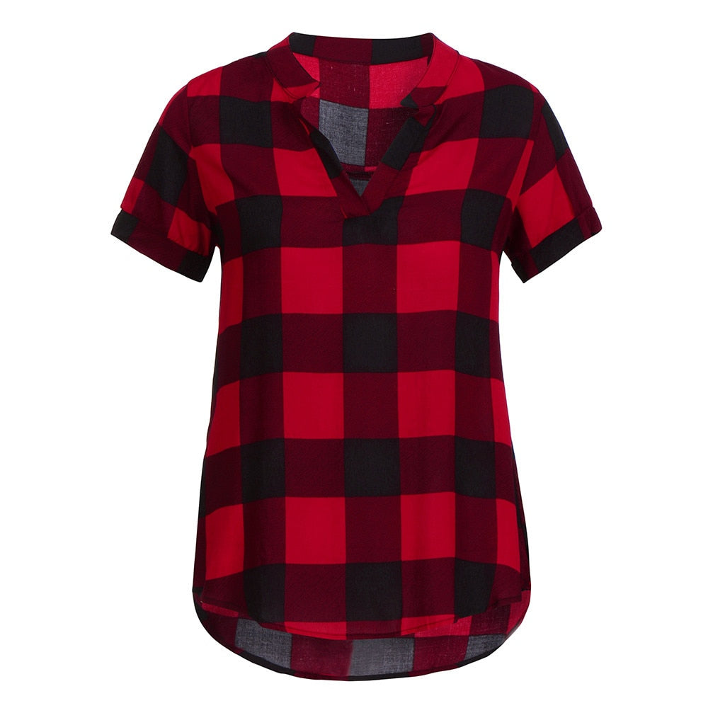 Plaid Blouse Cotton Tops - Fashion Damsel