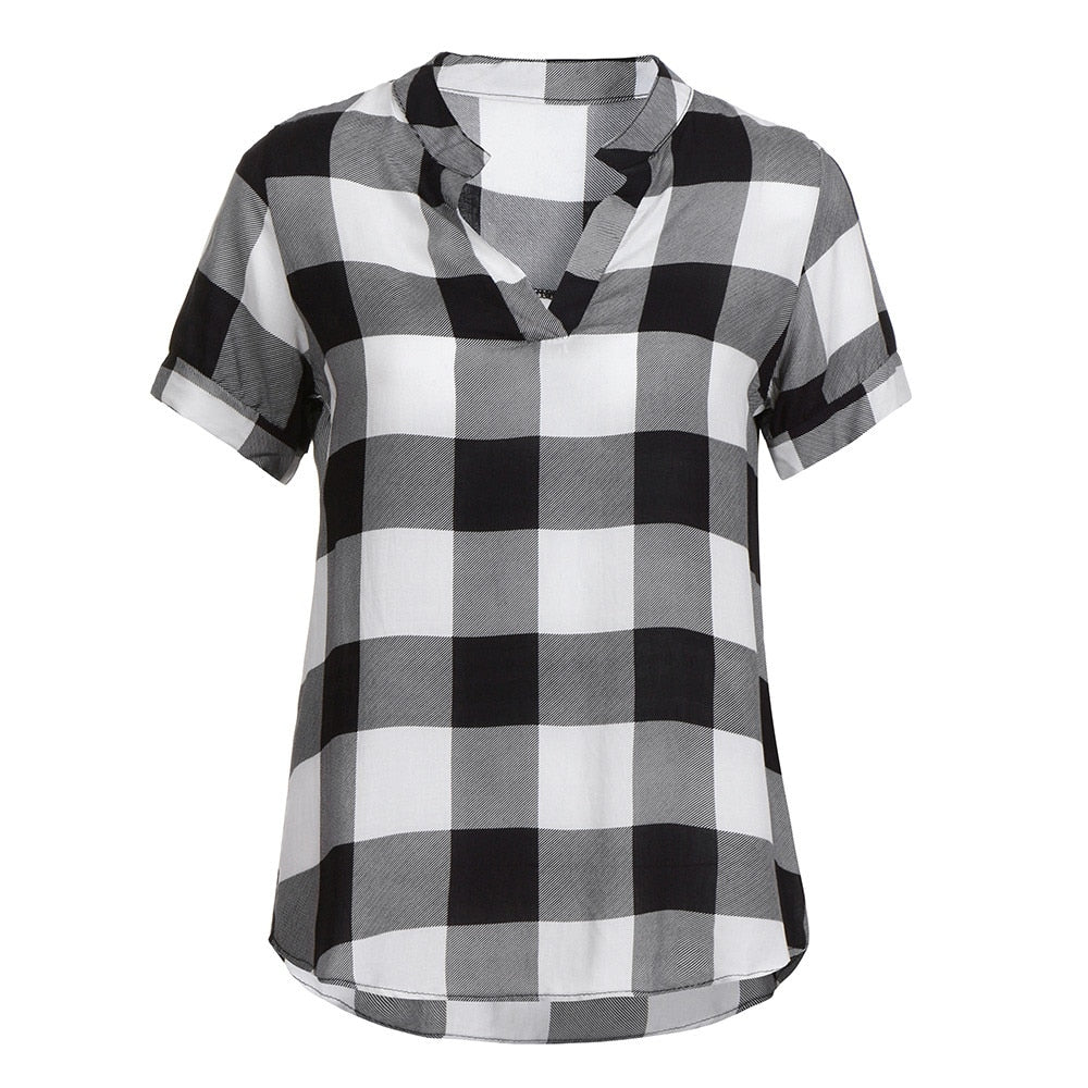 Plaid Blouse Cotton Tops - Fashion Damsel