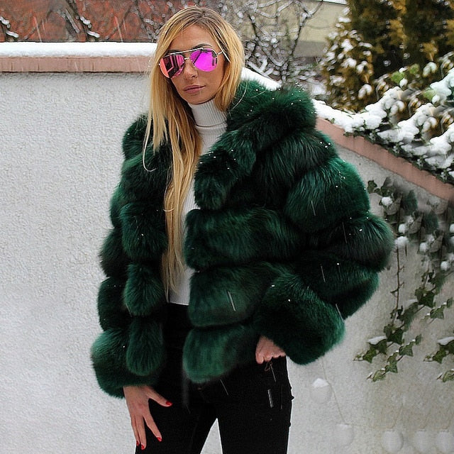 Luxury Faux Fur Winter Jacket with Fur Hood - Fashion Damsel