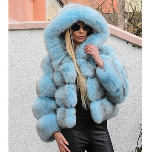 Luxury Faux Fur Winter Jacket with Fur Hood - Fashion Damsel