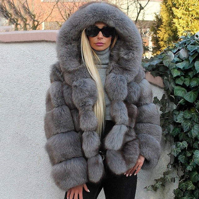 Luxury Faux Fur Winter Jacket with Fur Hood - Fashion Damsel