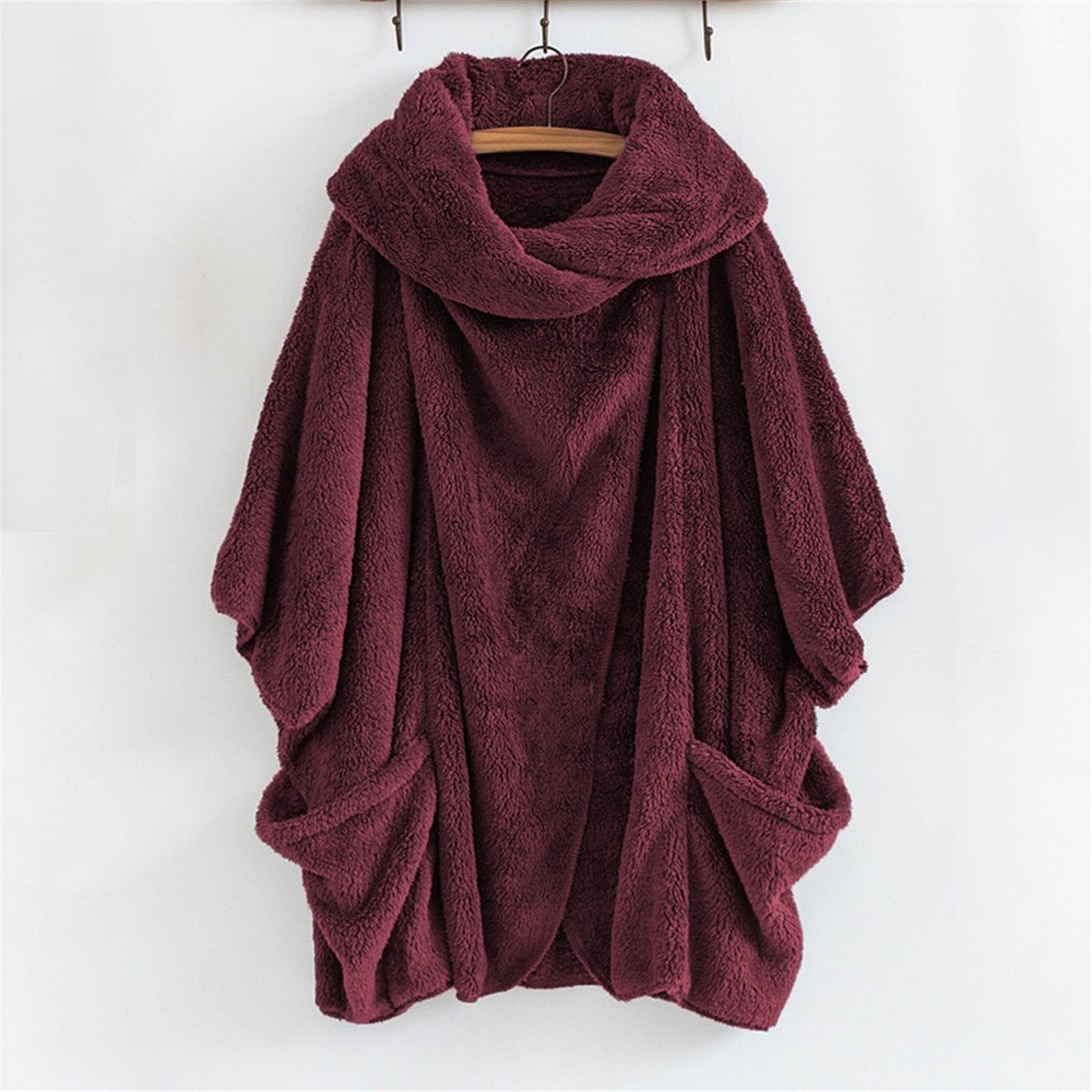 Thick Plush Batwing Turtleneck Coat - Fashion Damsel