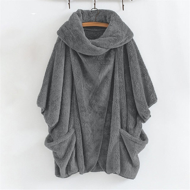 Thick Plush Batwing Turtleneck Coat - Fashion Damsel