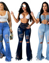 Bell Bottom Ripped Hole Classic High Waist Flare Denim