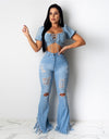 Bell Bottom Ripped Hole Classic High Waist Flare Denim