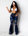 Bell Bottom Ripped Hole Classic High Waist Flare Denim