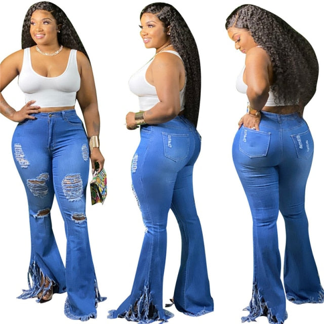 Bell Bottom Ripped Hole Classic High Waist Flare Denim