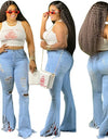 Bell Bottom Ripped Hole Classic High Waist Flare Denim