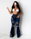 Bell Bottom Ripped Hole Classic High Waist Flare Denim
