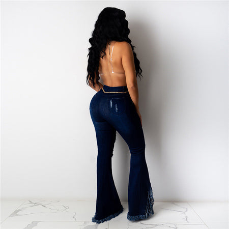 Bell Bottom Ripped Hole Classic High Waist Flare Denim