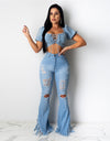 Bell Bottom Ripped Hole Classic High Waist Flare Denim