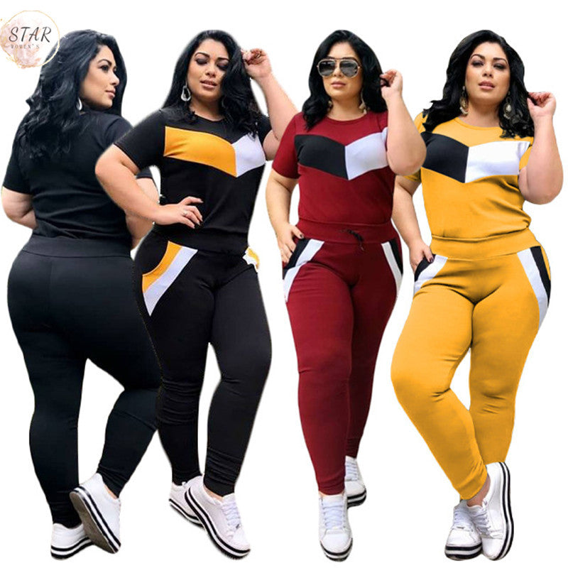 Two-Piece Set Tracksuit Patchwork Crop Top
