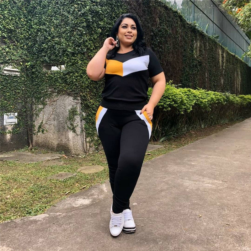 Two-Piece Set Tracksuit Patchwork Crop Top