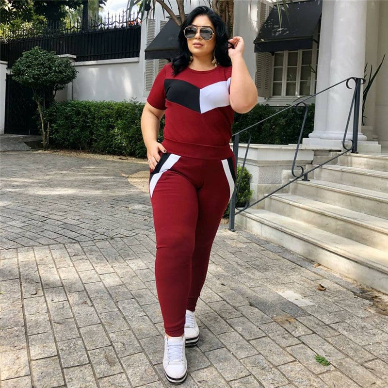 Two-Piece Set Tracksuit Patchwork Crop Top
