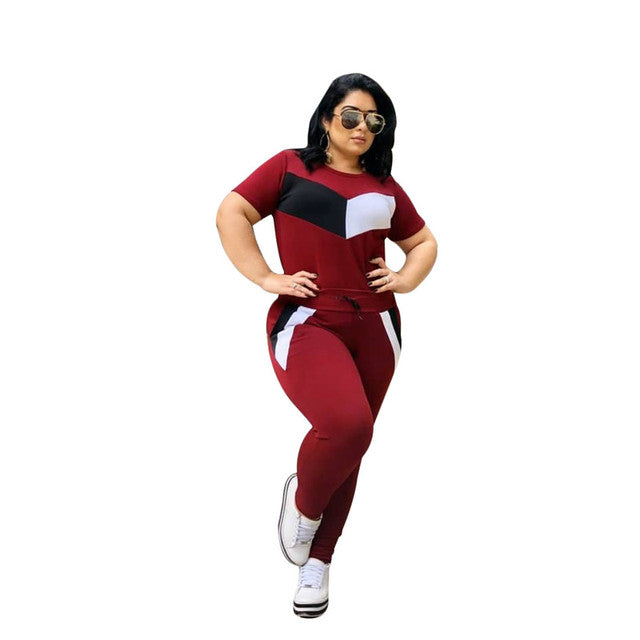 Two-Piece Set Tracksuit Patchwork Crop Top