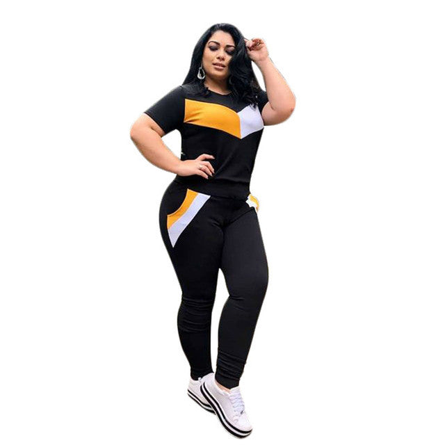 Two-Piece Set Tracksuit Patchwork Crop Top