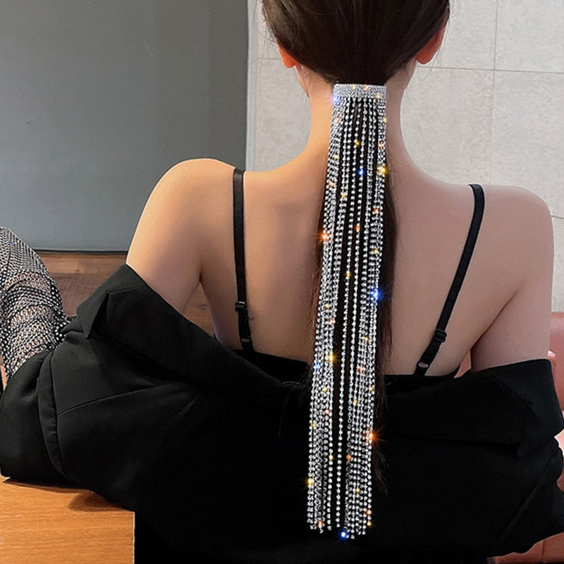 Long Tassel Full Rhinestone Hairpins for Women