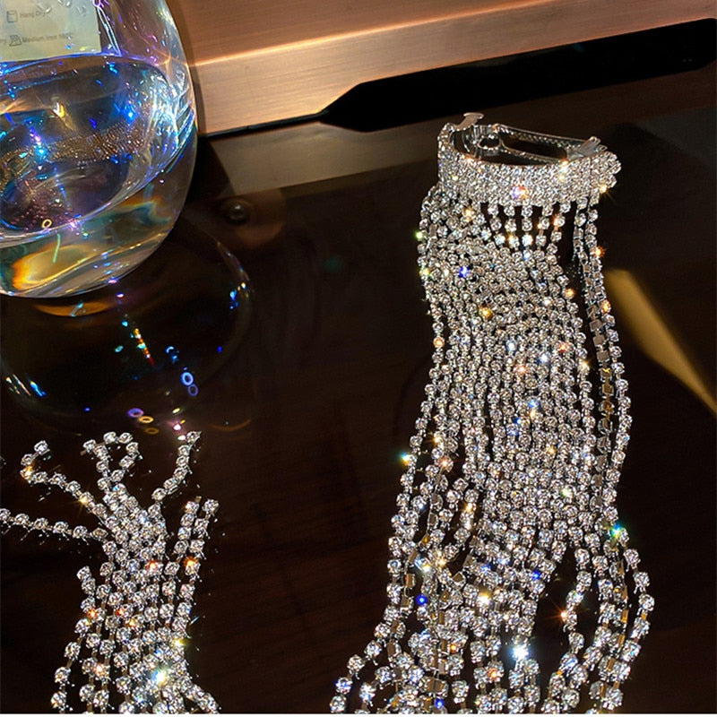Long Tassel Full Rhinestone Hairpins for Women