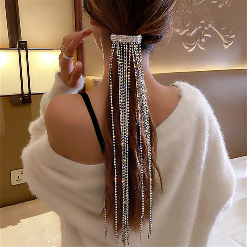 Long Tassel Full Rhinestone Hairpins for Women