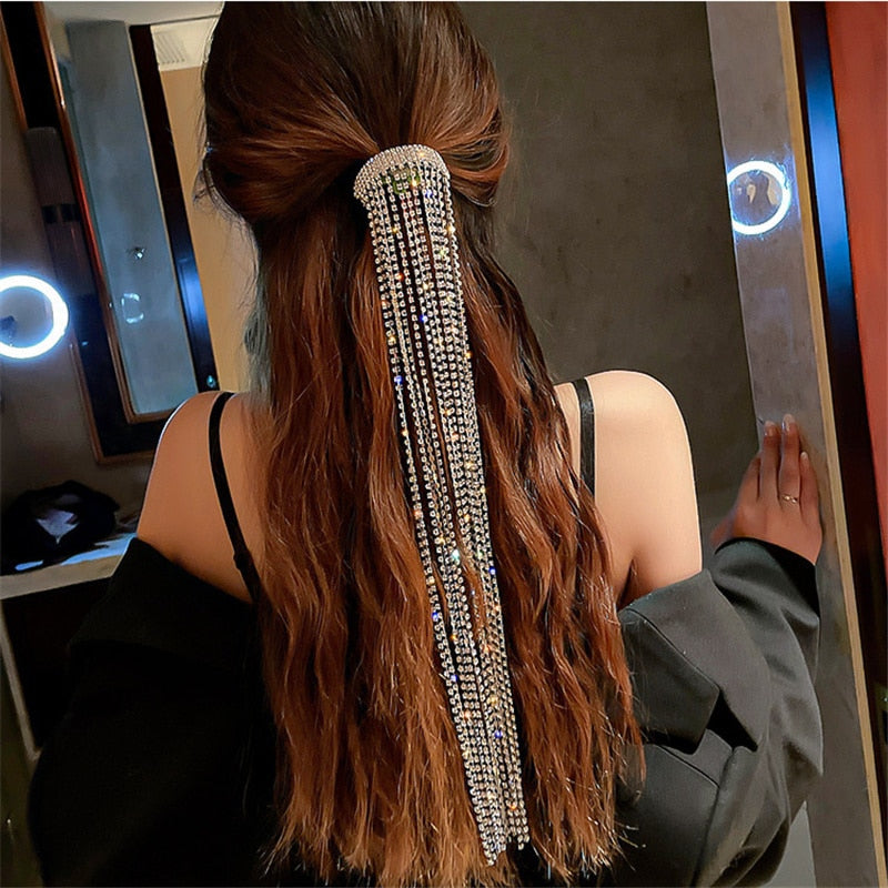 Long Tassel Full Rhinestone Hairpins for Women