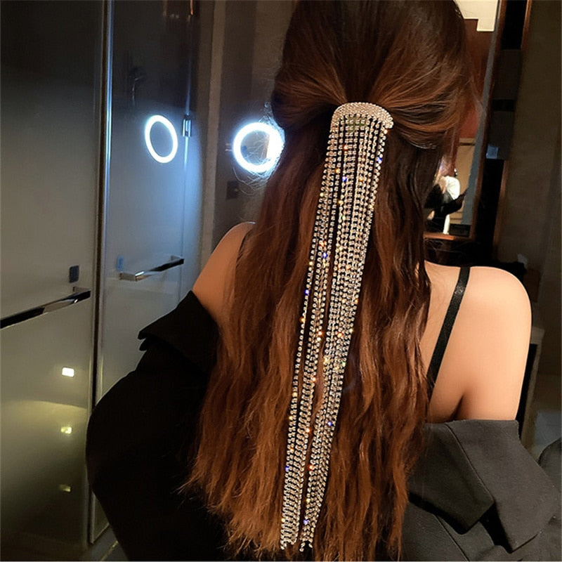 Long Tassel Full Rhinestone Hairpins for Women
