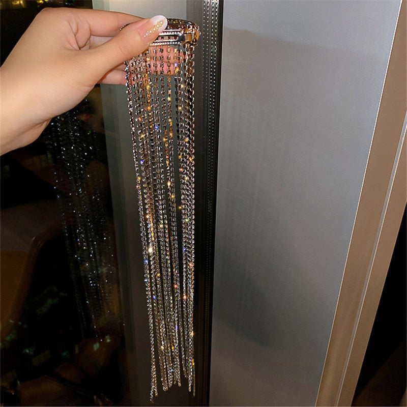 Long Tassel Full Rhinestone Hairpins for Women