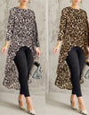 Plus Size High Low Leopard Blouse Loose Top Pullover - Fashion Damsel