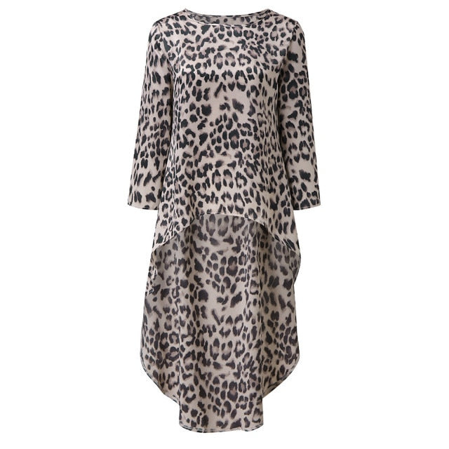 Plus Size High Low Leopard Blouse Loose Top Pullover - Fashion Damsel