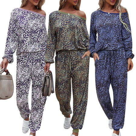 Women Leopard Print 2-Piece Tracksuit Set - Fashion Damsel