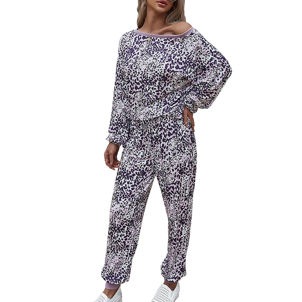 Women Leopard Print 2-Piece Tracksuit Set - Fashion Damsel