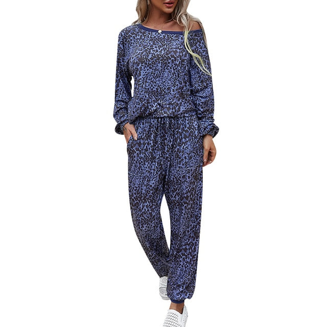 Women Leopard Print 2-Piece Tracksuit Set - Fashion Damsel
