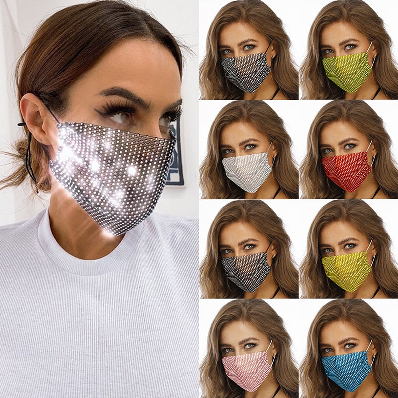 Reusable Washable Fashion Face Mask With Rhinestones - Fashion Damsel