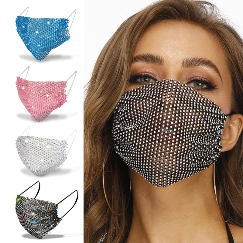 Reusable Washable Fashion Face Mask With Rhinestones - Fashion Damsel