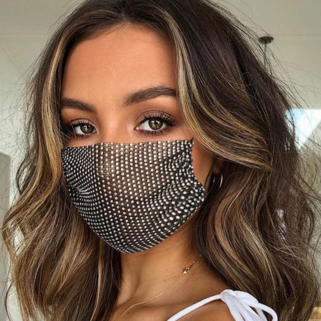 Reusable Washable Fashion Face Mask With Rhinestones - Fashion Damsel