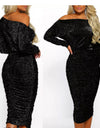 Off-The-Shoulder Slash Neck Glitter Dress - Fashion Damsel