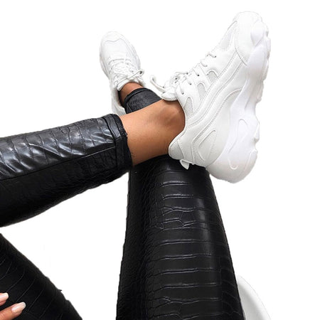 Leather Pencil Pants With High Waist Zipper Fly Crocodile Pattern - Fashion Damsel